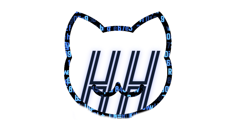 A cat figure with coding elements as the outline with HH written in an italic font, it is the Hyperion Hacking logo.